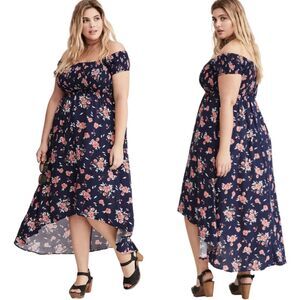 Torrid Floral Mini Challis Cold Shoulder Dress Size 4X Off Shoulder Hi-Low
